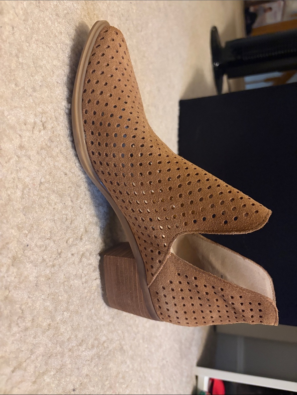 Women’s Perforated Tan Suede Ankle Booties - Picture 4 of 4